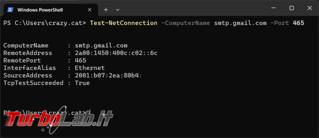 Come testare connessione rete PowerShell