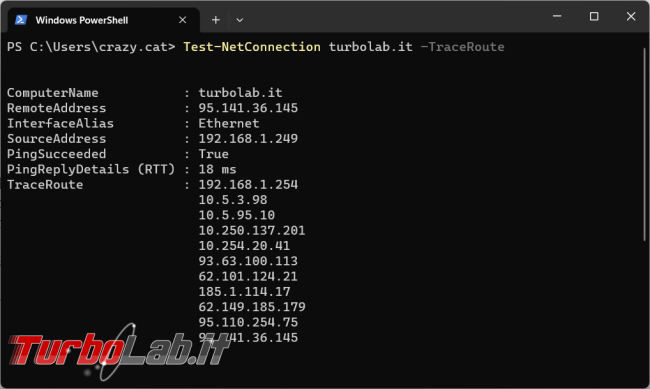 Come testare connessione rete PowerShell