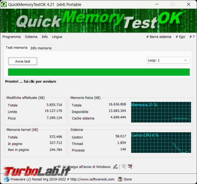 Come testare memoria RAM computer QuickMemoryTestOK