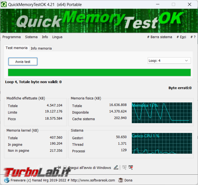 Come testare memoria RAM computer QuickMemoryTestOK