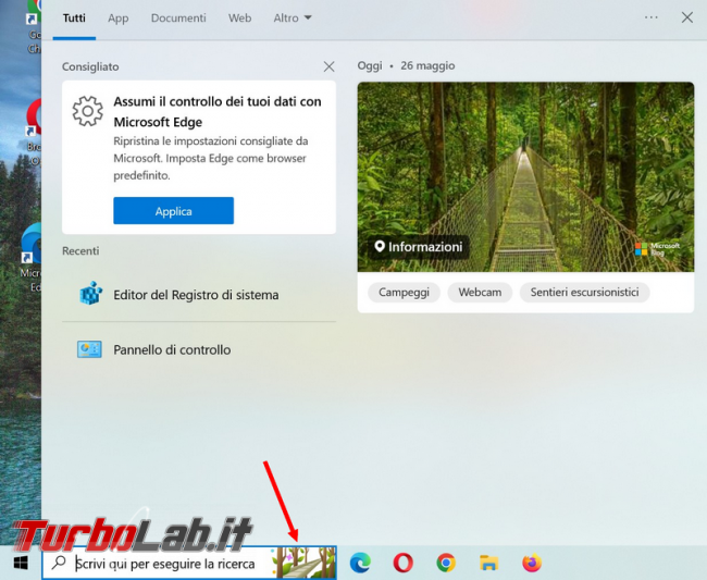 Come togliere elementi evidenza barra ricerca Windows 10