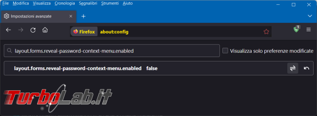 Come togliere &quot;Rivela password&quot; menu contestuale Firefox 112