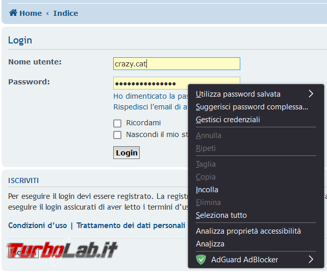 Come togliere &quot;Rivela password&quot; menu contestuale Firefox 112