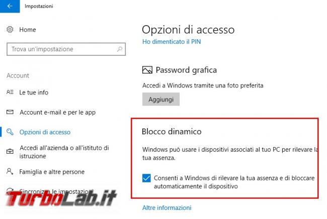 Come usare blocco dinamico Windows 10 (Creators Update) bloccare automaticamente PC quando ci allontaniamo