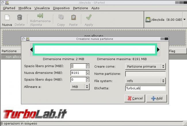 Come usare GParted modificare partizioni disco fisso