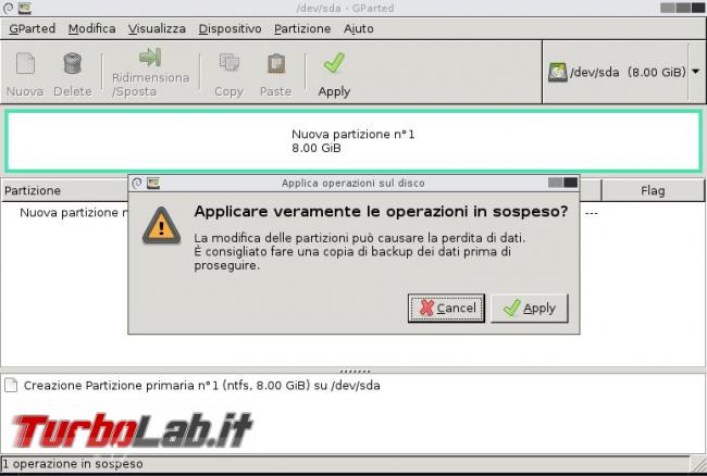 Come usare GParted modificare partizioni disco fisso