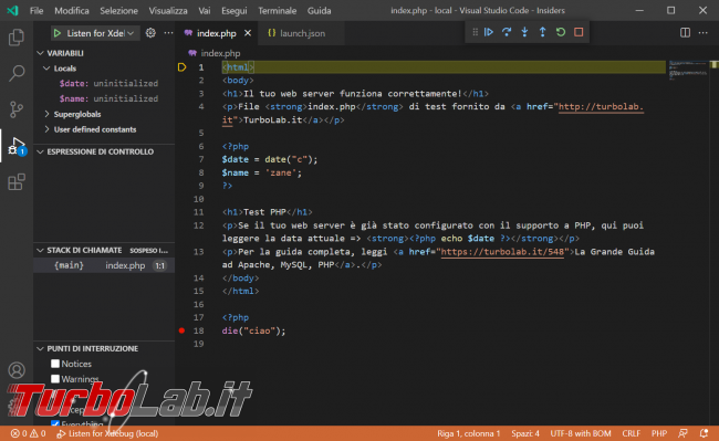 Come usare Xdebug Visual Studio Code: Guida Definitiva debug PHP ( breakpoint ed esecuzione step Windows 11, Windows 10 Linux) - zShotVM_1622724189
