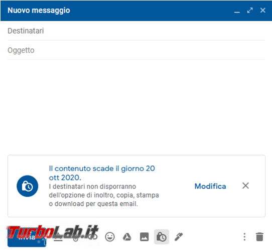 Come utilizzare Gmail spedire email riservata destinatario data scadenza