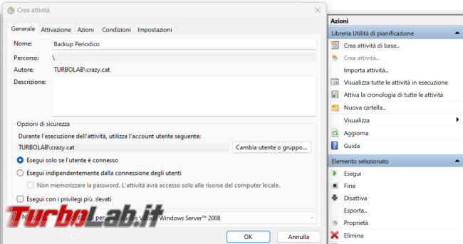 Come utilizzare operazioni pianificate Windows eseguire script Powershell