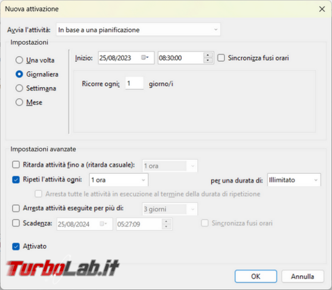 Come utilizzare operazioni pianificate Windows eseguire script Powershell
