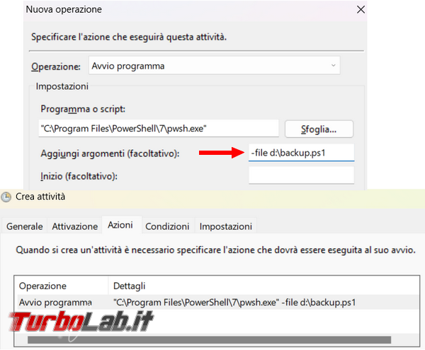 Come utilizzare operazioni pianificate Windows eseguire script Powershell