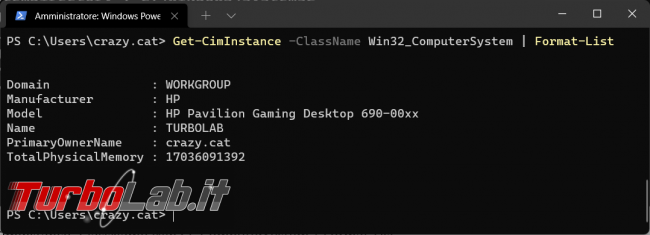 Come utilizzare Powershell Get-CimInstance avere informazioni computer Windows 11
