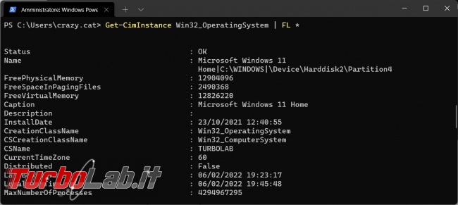 Come utilizzare Powershell Get-CimInstance avere informazioni computer Windows 11