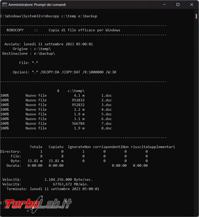 Come utilizzare robocopy fare backup tempo reale file modificati