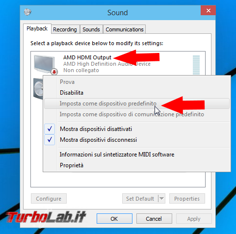 Come utilizzare TV/proiettore/schermo esterno Windows: guida rapida - dispositivi audio hdmi predefinita