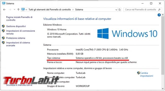 Come vedere se PC ha processore 64 bit (CPU x64) Windows 10 Linux