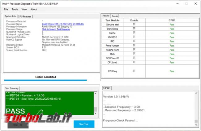 Come verificare funzionalità processore Intel computer