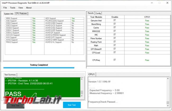 Come verificare funzionalità processore Intel computer