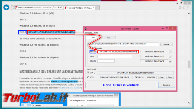 Come verificare integrità file scaricato SHA-1 MD5 - IgorWare Hasher verify ok