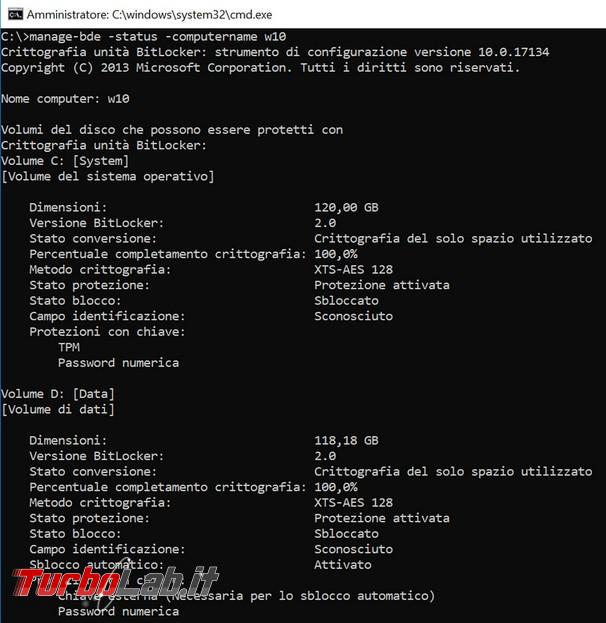Come verificare remoto se crittografia Bitlocker è attiva computer