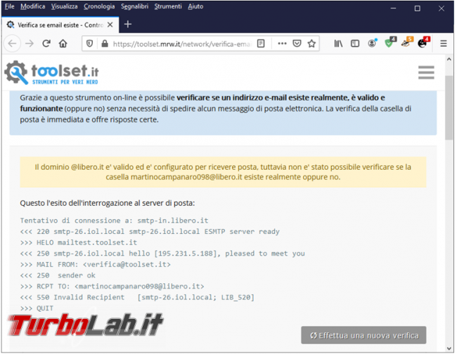 Come verificare se indirizzo email esiste senza spedirgli messaggio
