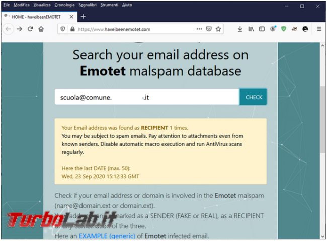 Come verificare se mail, dominio, è coinvolta virus Emotet