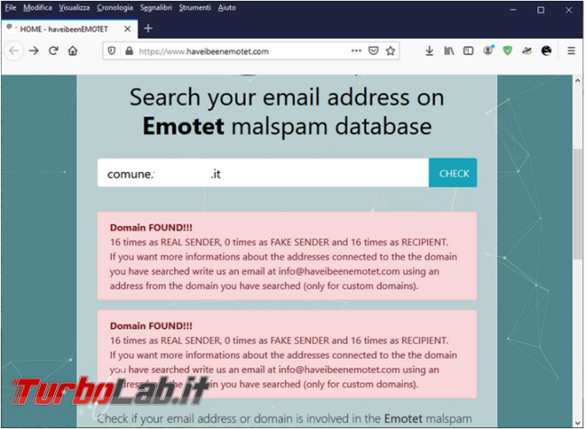Come verificare se mail, dominio, è coinvolta virus Emotet