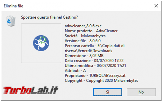 Come visualizzare maggiori dettagli schermata conferma eliminazione file