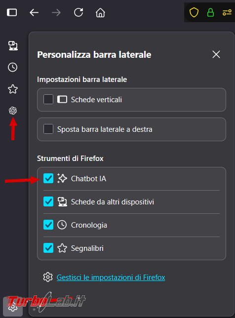 Come visualizzare/nascondere nuove componenti chatbot IA Firefox 136