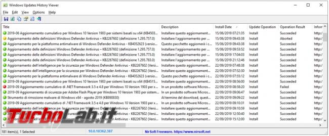 Come visualizzare salvare lista aggiornamenti installati Windows 10