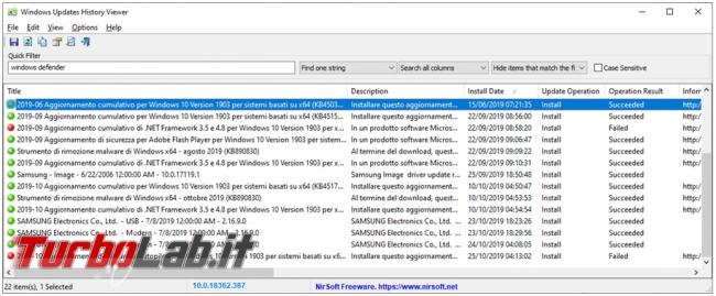 Come visualizzare salvare lista aggiornamenti installati Windows 10