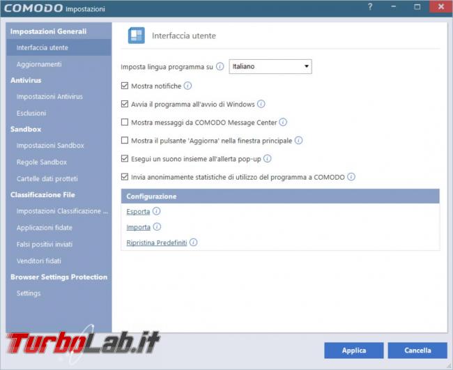 Comodo Cloud Antivirus prova TurboLab.it
