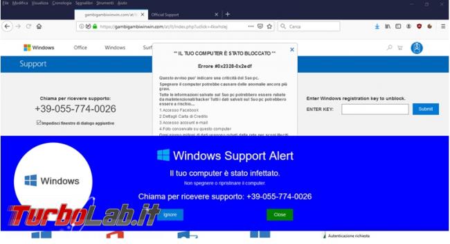 “ computer è stato infettato. Chiama ricevere supporto”, meglio no è solo truffa