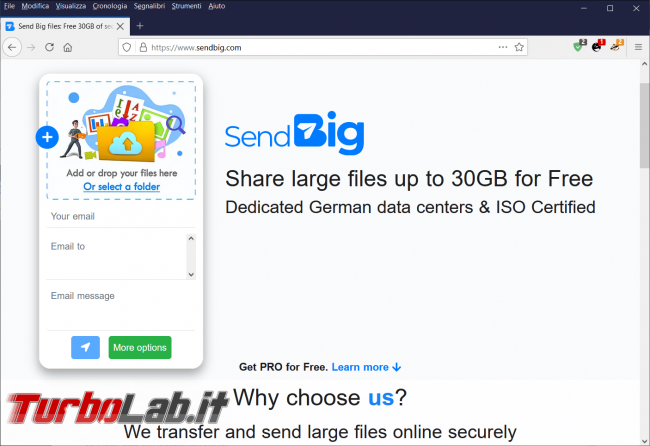 Condividi altre persone file sino 30 GB servizio SendBig
