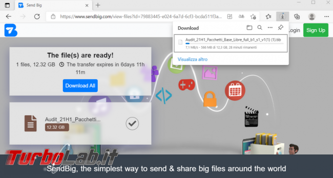 Condividi altre persone file sino 30 GB servizio SendBig