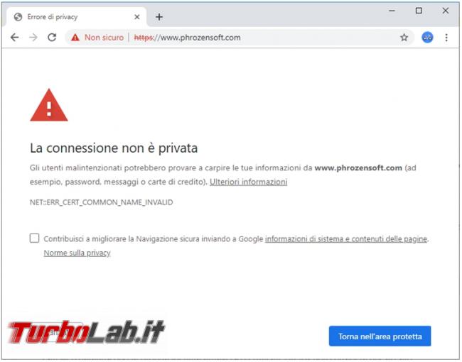 connessione browser si interrompe problemi certificato sicurezza sito