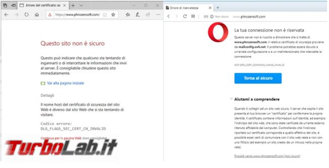 connessione browser si interrompe problemi certificato sicurezza sito