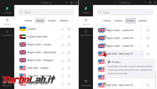 Connessione sicura anonima Surfshark (VPN): recensione, prova opinione - posizioni server vpn