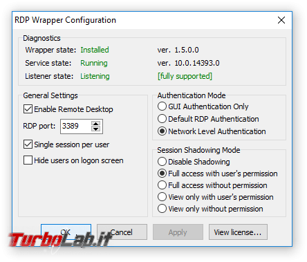 Connettersi Desktop remoto PC Windows 10, 8.1, 7 Home? possibile, tramite hack non-ufficiale - guida RDP Wrapper Library - RDP Wrapper Configuration
