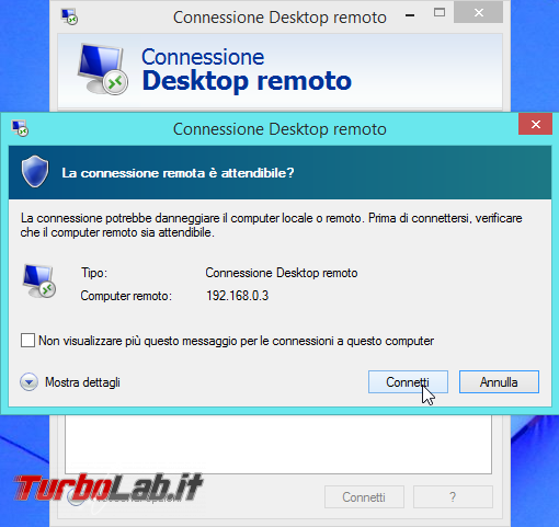 Connettersi Desktop Remoto (Remote Desktop) PC lontano: guida client Windows - remote_desktop_client_disk-warn