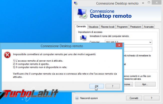 Connettersi Desktop Remoto (Remote Desktop) PC lontano: guida client Windows - remote_desktop_client_error