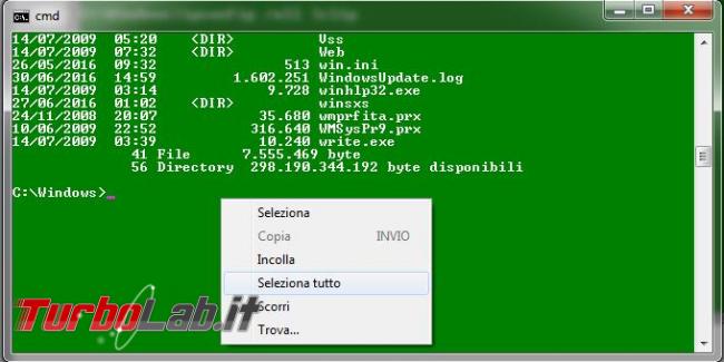 Copiare contenuto prompt comandi appunti Windows