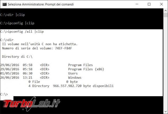Copiare contenuto prompt comandi appunti Windows