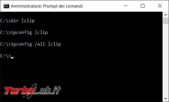 Copiare contenuto prompt comandi appunti Windows