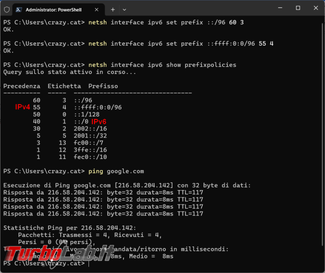Cosa fare quando ping risponde indirizzo IPV6 invece IPV4