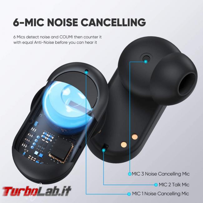 Coumi ANC-860: recensione prova auricolari Bluetooth Senza Fili (TWS) - noise cancellation2