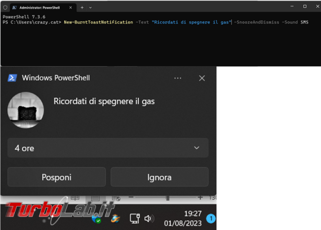 Crea notifiche personalizzate Windows PowerShell modulo BurntToast