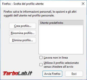 Crea nuovo profilo utente Firefox spostalo partizione diversa quella standard