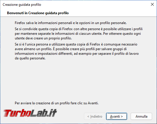 Crea nuovo profilo utente Firefox spostalo partizione diversa quella standard
