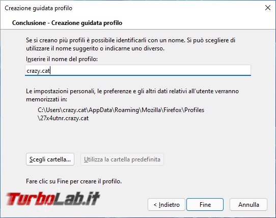 Crea nuovo profilo utente Firefox spostalo partizione diversa quella standard